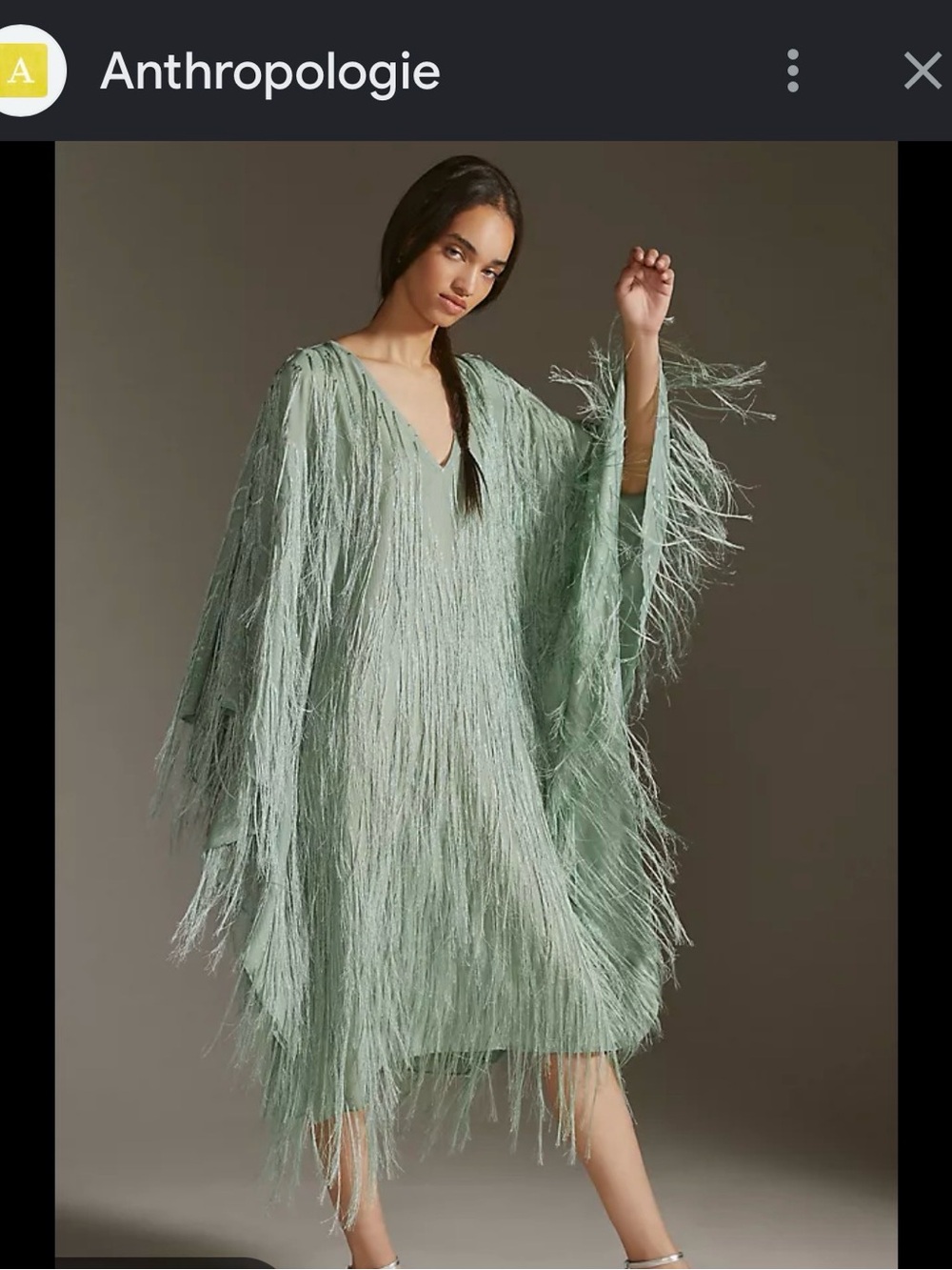 Anthropologie Sage Green Fringe Maxi Dress